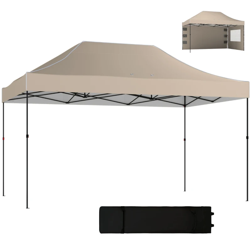 Outsunny Gazebo Pop Up Pieghevole con Pareti Laterali e Finestre, 2.9x4.3 m, in Metallo e Tessuto Oxford, Marrone Sabbia