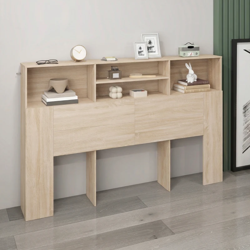 HOMCOM Cabecero independiente con almacenaje, accesorio de cama 4 compartimentos abiertos, 160 x 20,2 x 108,2 cm, madera natural