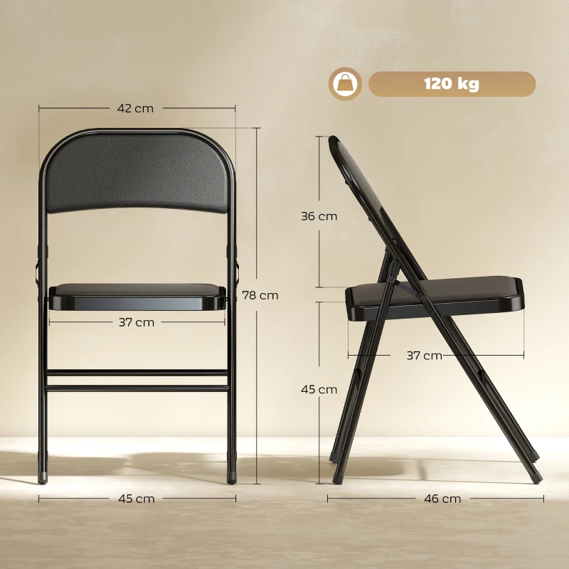 HOMCOM 2er-Set Klappstühle, Tragbare Bürostühle, Stahlbeine, Faltstuhl für Büro, Empfang, Wartezimmer, Kunstleder, Schwarz