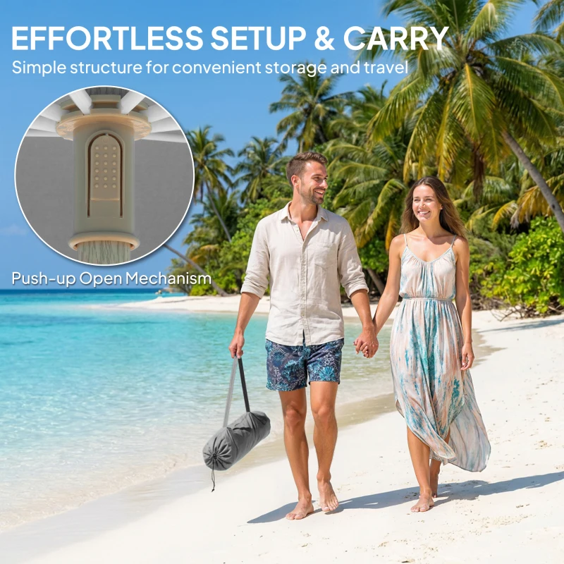 Outsunny 1.7 m Beach Umbrella with Sand Anchor, 30° Tilting Fringed Beach Garden Parasol with Adjustable Height, Grey