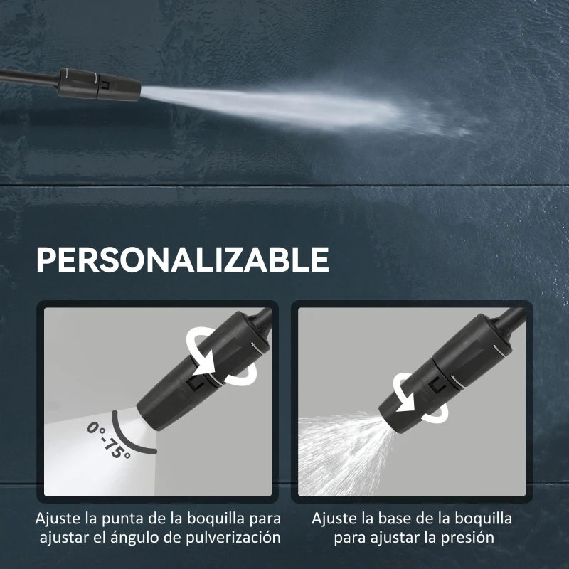 Outsunny Hidrolimpiadora de Alta Presión 2200W con Accesorios Ángulo Ajustable y Parada Automática 32x32x80 cm Verde y Negro