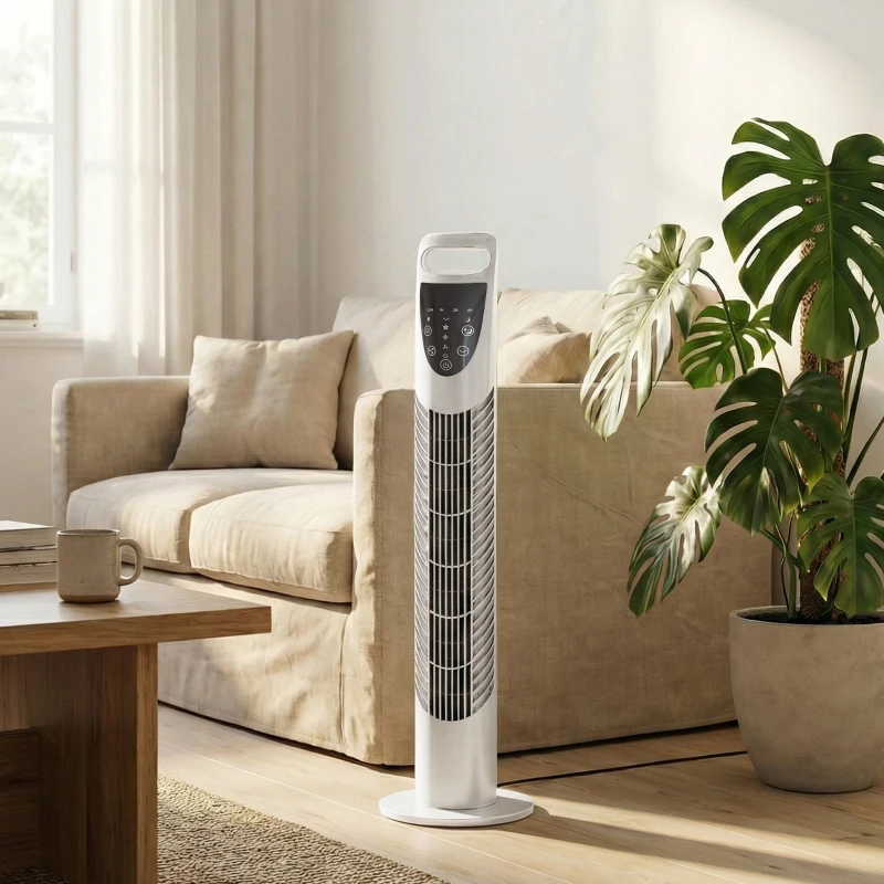 HOMCOM Tower Fan Oscillating 3 Speeds 3 Winds 40W w/ RC Timer Quiet - White