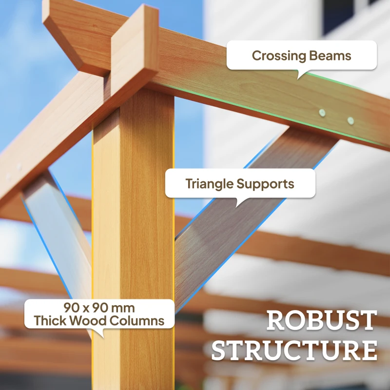 Outsunny 4 x 3 m Wooden Pergola Kit, Garden Pergola Gazebo Grape Trellis with Triangle Supports, 6 Beams, Maple Wood-effect