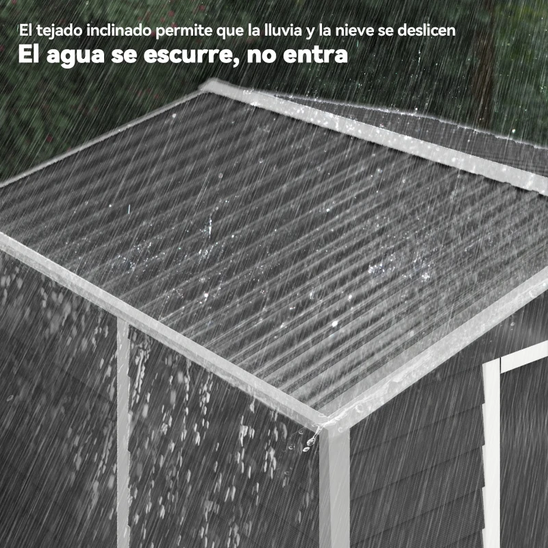 Outsunny Cobertizo de Jardín Exterior 4,4 m² 240x206x198 cm con Base Puerta Corredera y Cerradura 4 Ventanas para Patio Gris