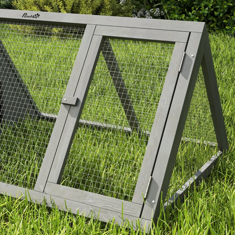 PawHut Rabbit Hutch, Wooden Guinea Pig Hutch with Run and Doors, Outdoor Triangle Bunny House for Rabbits,Duck and Chicken