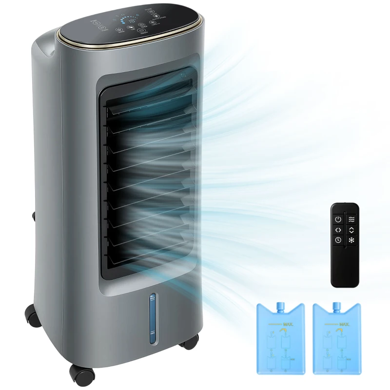 HOMCOM Refroidisseur d'air mobile 4 en 1 humidificateur purificateur ventilateur, oscillation 90°, 4 vitesses, 3 modes, gris