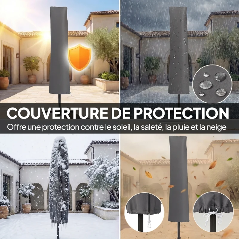 Outsunny Parasol Déporté Parasol de Jardin Extérieur Double Cordes de Fixation et Housse de Protection Manivelle Gris Foncé