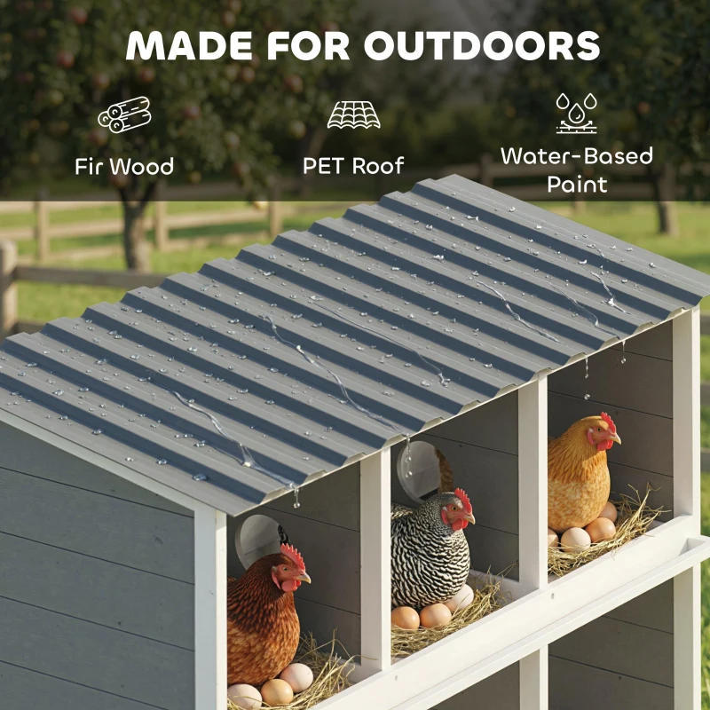 PawHut Gniazdo dla kur, podwyższone drewniane gniazdo z 6 przegródkami, 2 siedziska do kurnika 102 x 50 x 91 cm, szare