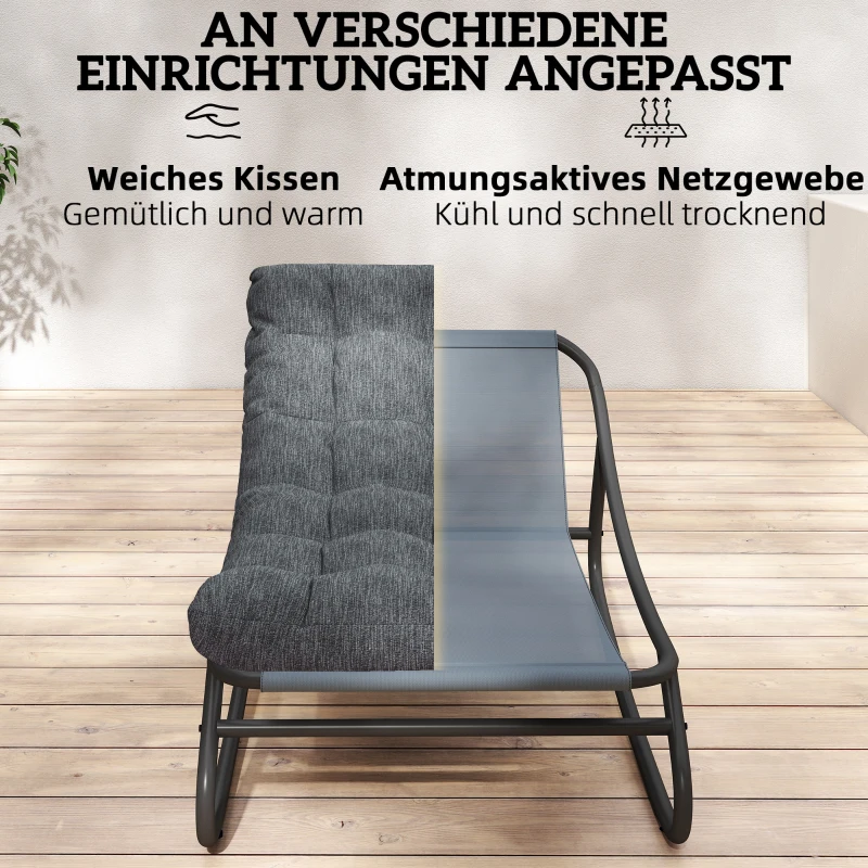 Outsunny Schaukelstuhl Schaukelsessel mit breitem Netzsitz dickem Kissen 101 x 66 x 63 cm Grau