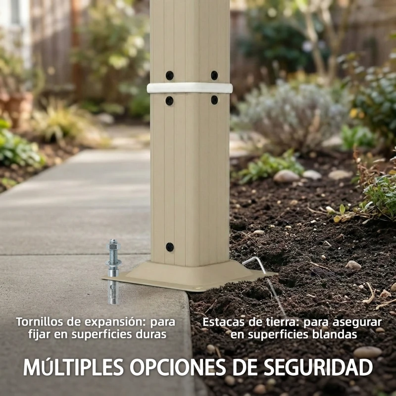 Outsunny Pérgola de Jardín 3x4 m con Protección UPF 50+ Gazebo con Cortinas Estructura de Acero para Sombra Exterior Beige