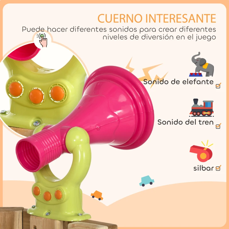 Outsunny Parque Infantil Exterior de Madera con Columpio Tobogán Volante Bocina Teléfono para Patio Césped Rojo y Natural