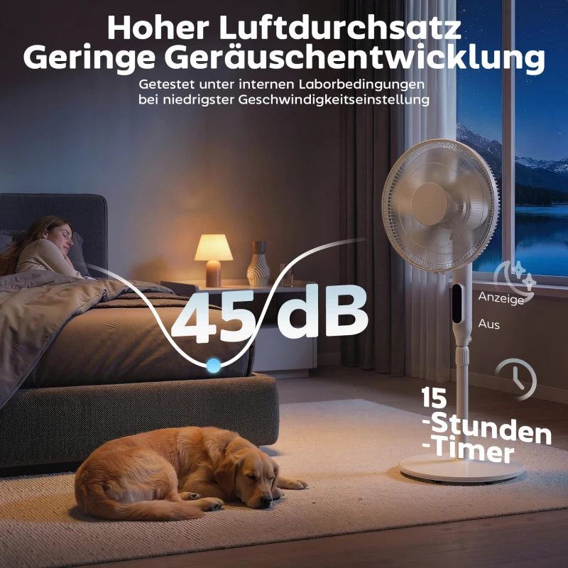 HOMCOM Standventilator mit 15-Stunden-Timer, 85° Oszillation, LED-Bedienfeld, Fernbedienung, weiß