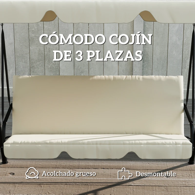 Outsunny Balancín de Jardín Exterior Columpio de 3 Plazas con Toldo Ajustable y Marco de Acero 172x118x153 cm Beige