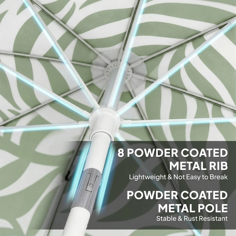 Outsunny 1.8 m Beach Umbrella Parasol with Sand Anchor, Portable Tilting Garden Parasol with Adjustable Height, Green