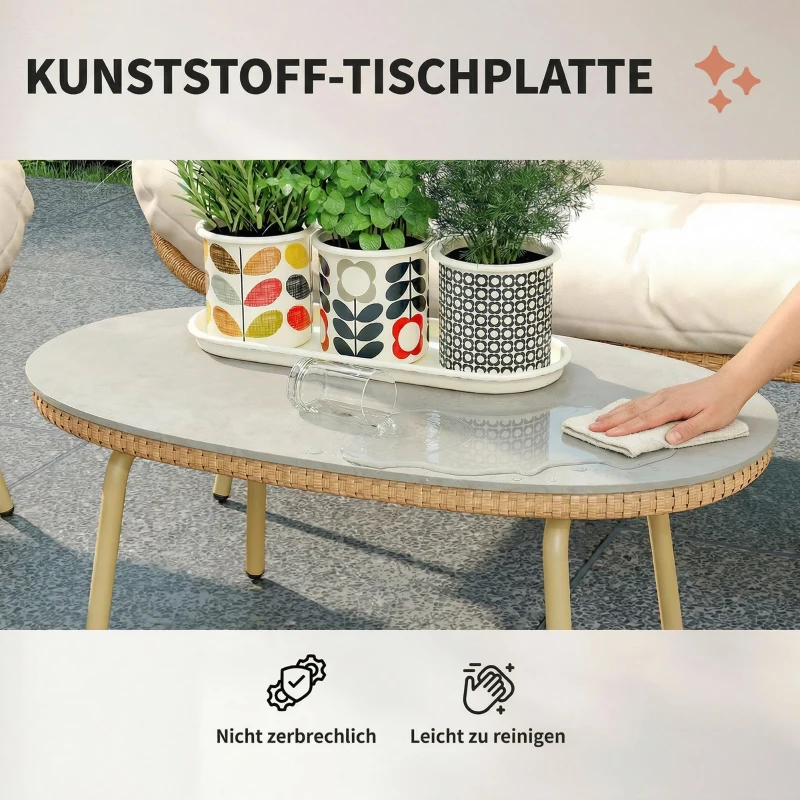 Outsunny Gartenmöbel Set 4-teilig Polyrattan Lounge-Set mit Zweisitzer 2 Sessel Tisch Tiefem Sitz Dicke Kissen