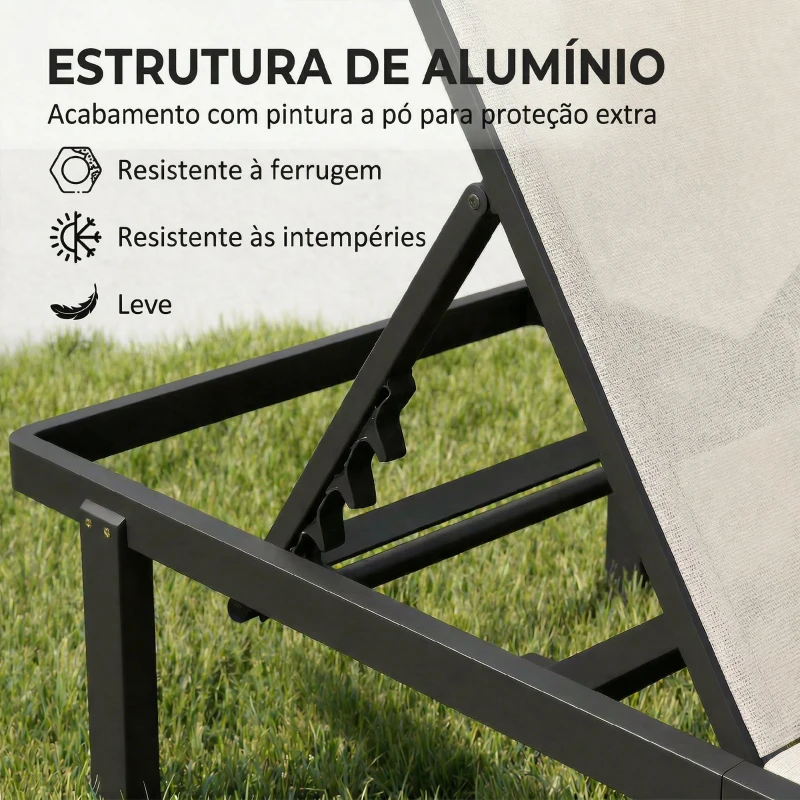 Outsunny Conjunto de 2 Espreguiçadeiras Reclináveis com Rodas Encosto Ajustável 4 Níveis Estrutura de Alumínio Tecido Textilene Bege