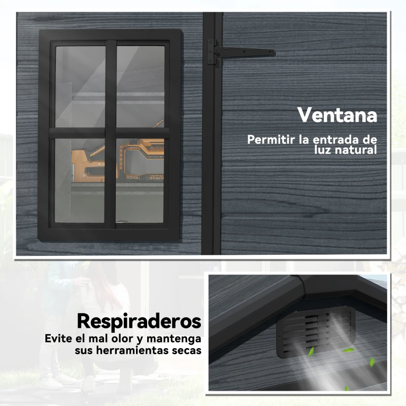 Outsunny Cobertizo de Jardín Exterior 2,77 m² 244x131x201 cm con Suelo Puertas con Pestillo Ventanas y Ventilación Gris Oscuro