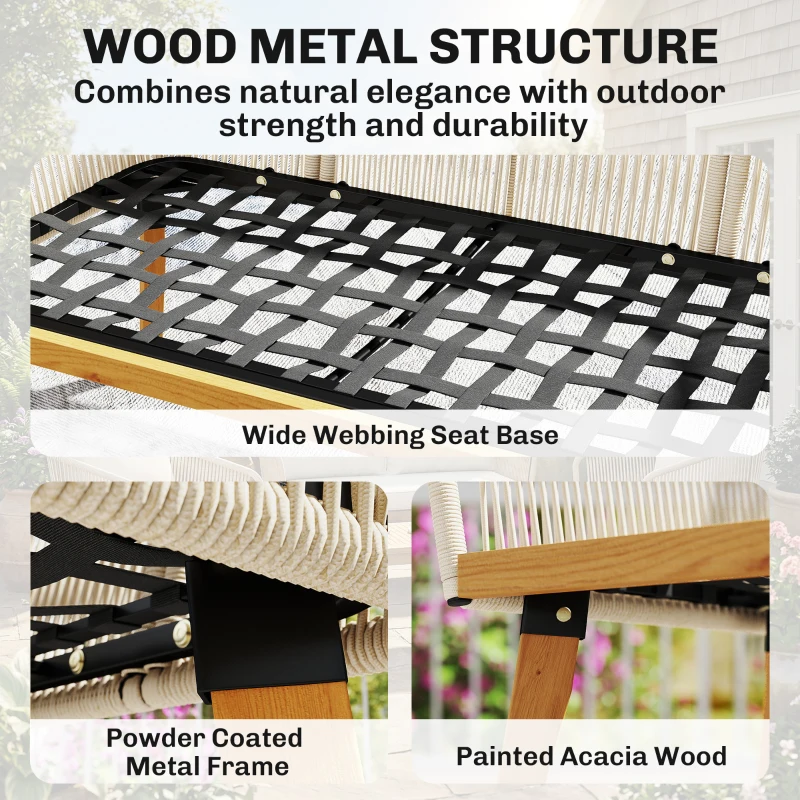 Outsunny Tuinmeubelset 4-delig polyrattan loungeset met tweezitter, 2 stoelen, acaciahouten lamellentafel, dikke wasbare kussens