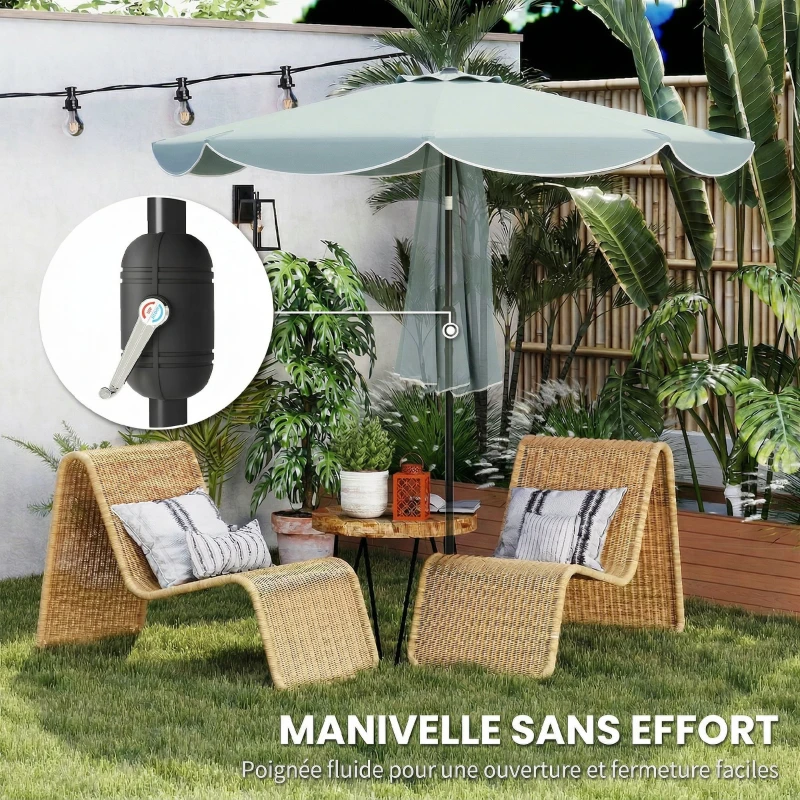 Outsunny Parasol de Jardin Extérieur Rond Inclinable à 3 Positions avec 8 Baleines et Volant, Φ265 x 235 cm, Bleu