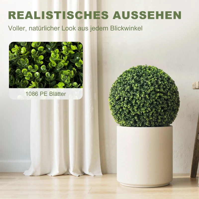 HOMCOM 52 cm künstliche Eukalyptuskugeln im 2er-Set, UV-beständige Dekopflanzen mit 1086 Blättern für Innen- und Außen