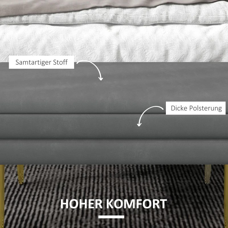HOMCOM Zitbank, Gestoffeerde Bank met Opbergruimte, Staal, 79,5 cm x 37,5 cm x 43 cm, Donkergrijs