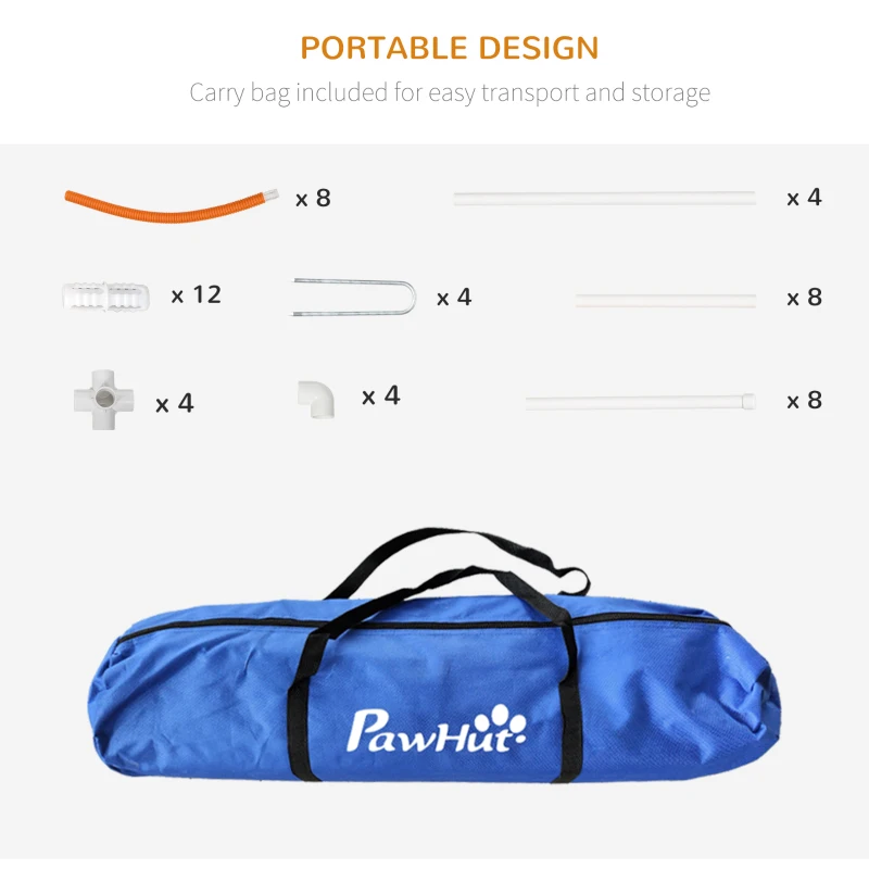 PawHut Zestaw do Agility dla Psów, 4-częściowy, w zestawie torba, Plastik, 89x69x99 cm, Biały+Pomarańczowy
