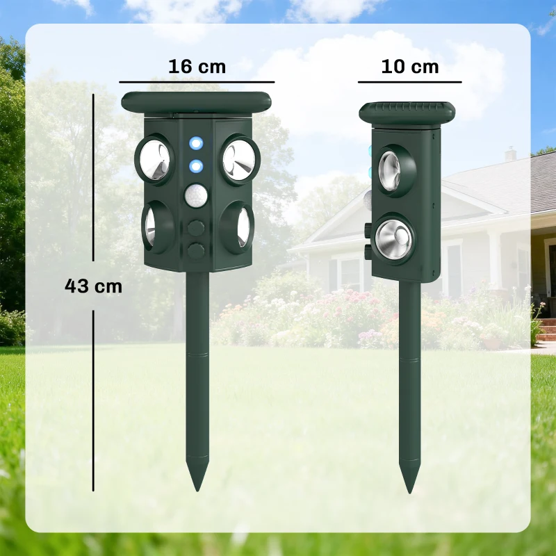 Outsunny Repelente Solar Ultrassônico para Gatos 5 Modos Sensor PIR Clarão LED