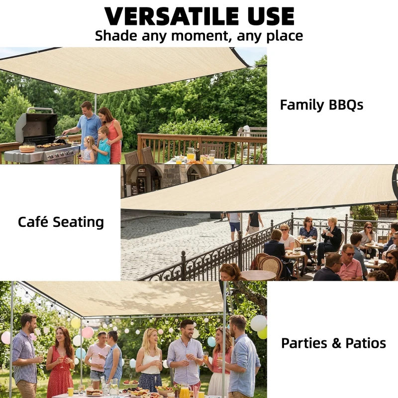Outsunny Sun Shade Sail UV Protection Canopy with Stainless Steel Eyelets for Patio Garden 3 x 3.6 m Beige