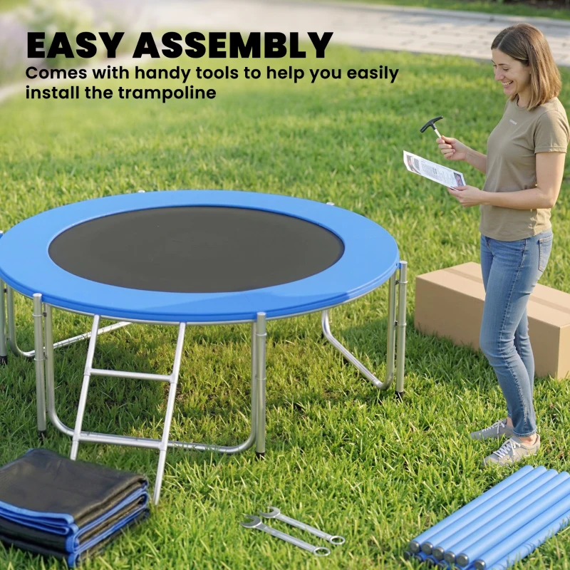 SPORTNOW Cama Elástica Exterior Ø183 cm Trampolín para Niños con Red de Seguridad Escalera y Acolchado de Muelles Azul
