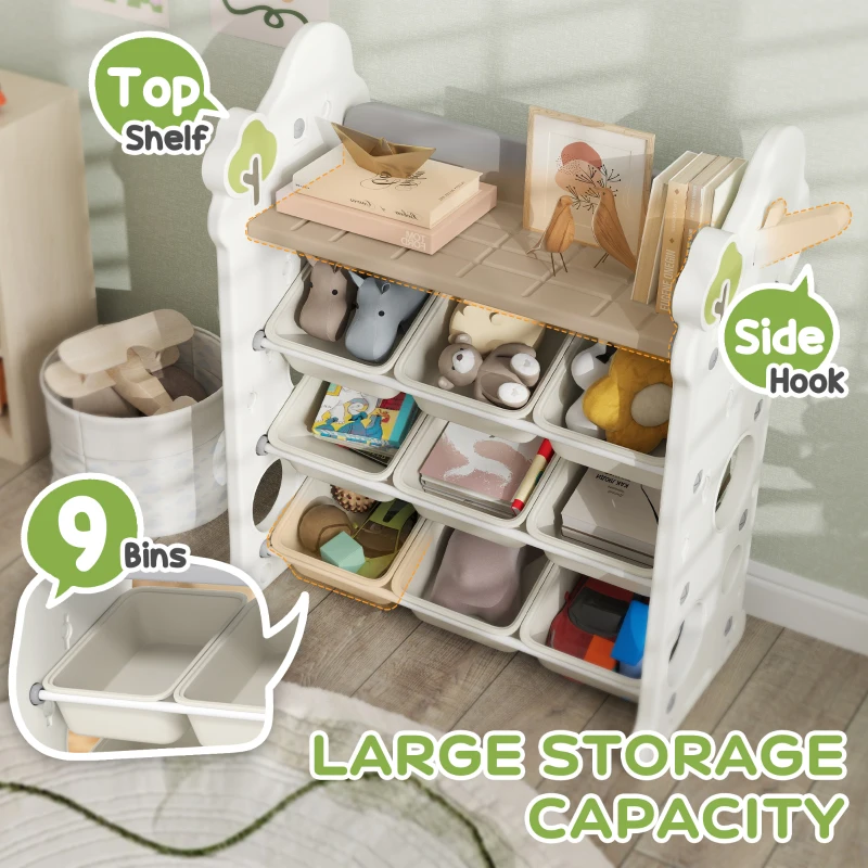 Regal dla dzieci 4-poziomowe z 9 wyjmowanymi pudełkami