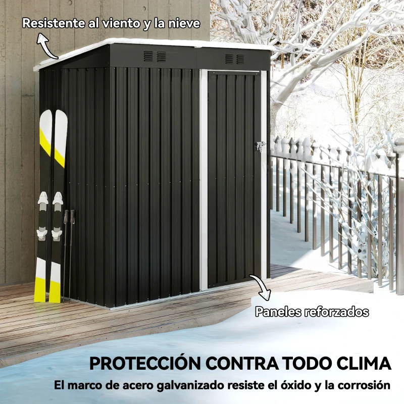 Outsunny Cobertizo de Jardín Exterior 1,37 m² 163x90x179 cm con Puerta con Pestillo y Ranuras de Ventilación Gris Oscuro
