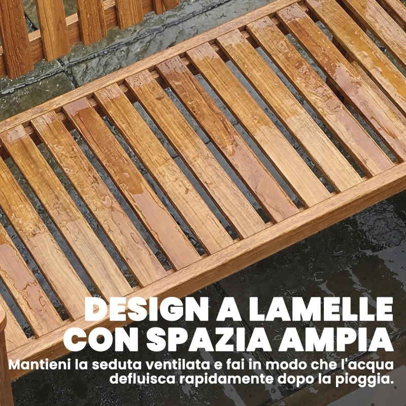 Outsunny Panchina da Giardino 2 Persone, Legno Acacia FSC, Seduta e Schienale a Doghe, Naturale