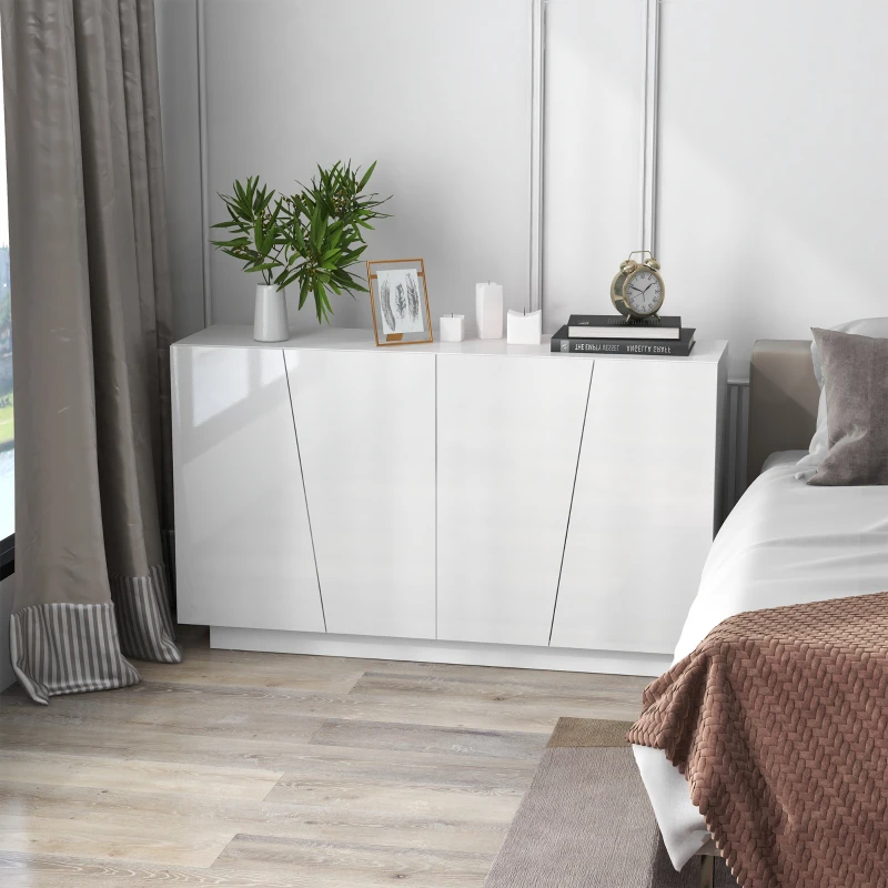 HOMCOM Meuble de rangement avec placards à portes et étagère réglable, 150 x 40 x 88 cm, blanc brillant