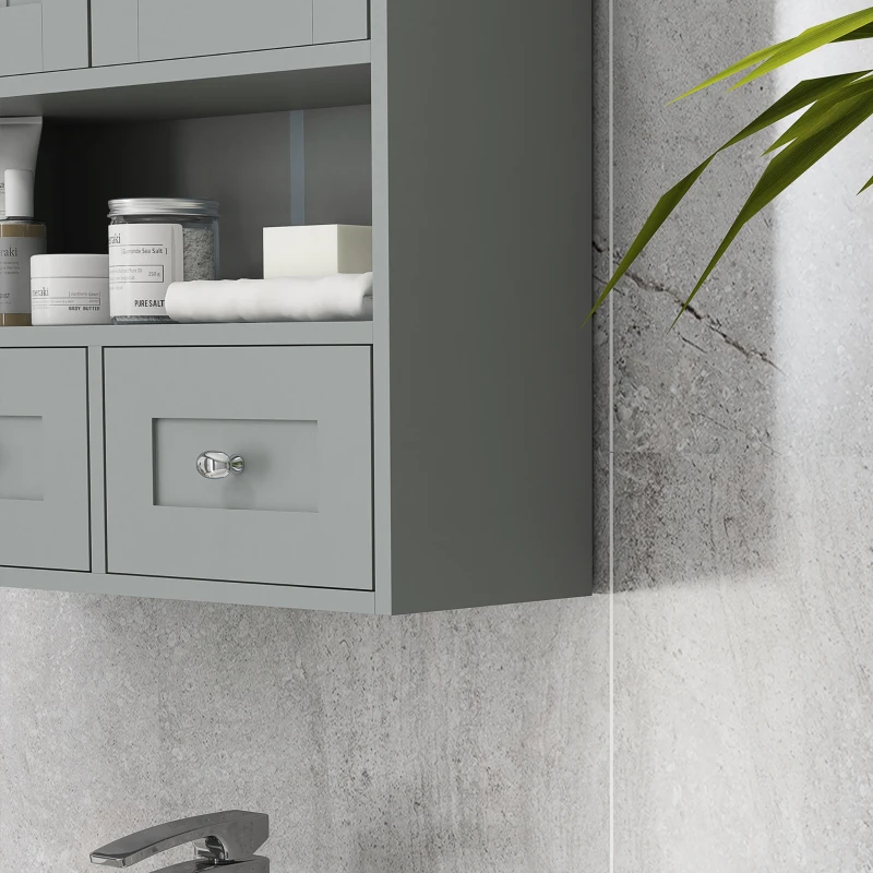 kleankin Mobile bagno da parete con ante, mensola e 2 cassetti, 50,8x17,8x66 cm, Grigio