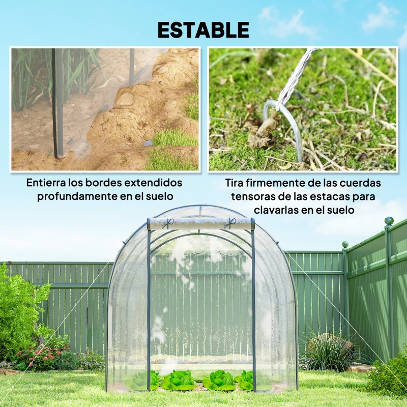 Outsunny Invernadero de Túnel 3x2x2 m con Puerta Enrollable 2 Ventanas de Malla y Estructura de Acero Transparente