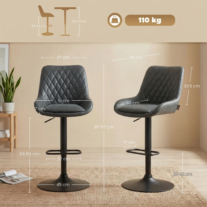 HOMCOM Set of Two Faux Leather Retro Bar Stools - Black