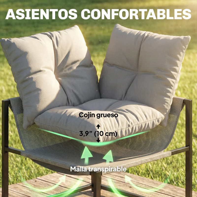 Outsunny Conjunto de Jardín Exterior con Cojines Gruesos 2 Sofás de 2 Plazas Sofá de Esquina y Mesa de Centro de Vidrio Gris