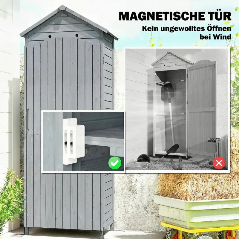 Outsunny Gartenschrank Holz extra hohe Geräteschuppen mit verstellbar Ablage magnetisch Tür galvanisiert Dach Belüftung