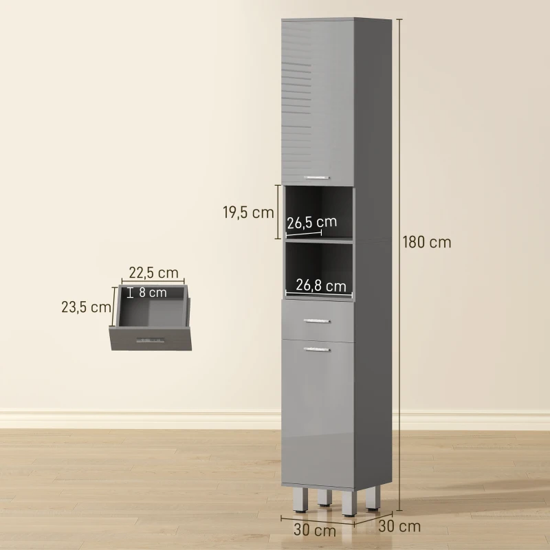 kleankin Badezimmerschrank, Badkommode, mit Regalen und Schublade, verstellbar, Grau