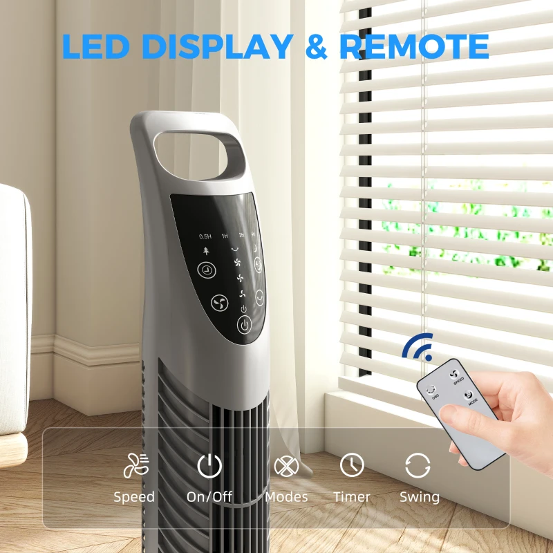 HOMCOM Tower Fan Oscillating 3 Speeds 3 Winds 40W w/ RC Timer Quiet - Grey