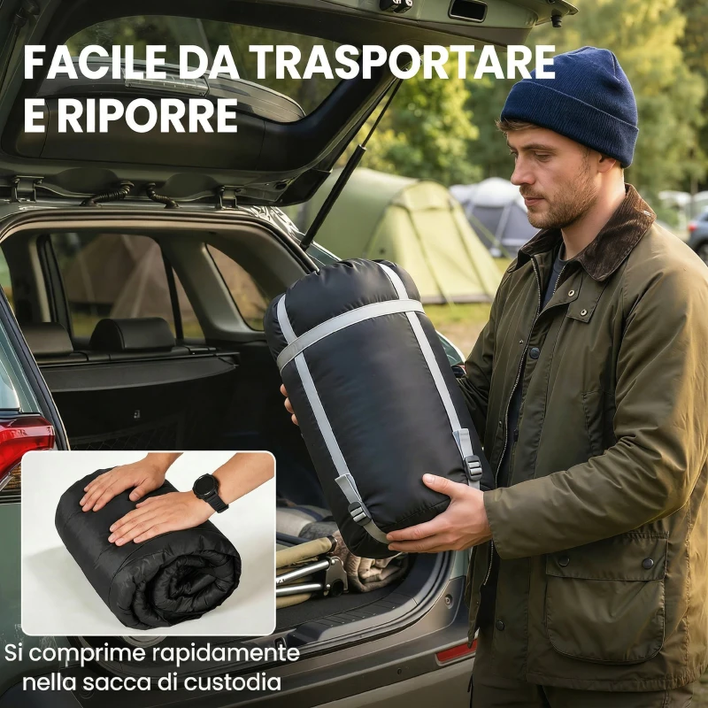 Outsunny sac de couchage double pour 2 adultes avec oreillers, couleur noire.