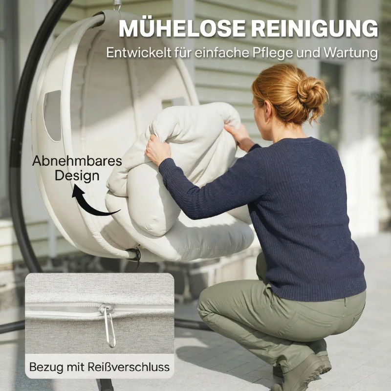 Outsunny Hängesessel mit Gestell, faltbar Hängekorb mit dick Sitzpolstern verstellbarer Höhe Sicherheitsgurt bis 120 kg