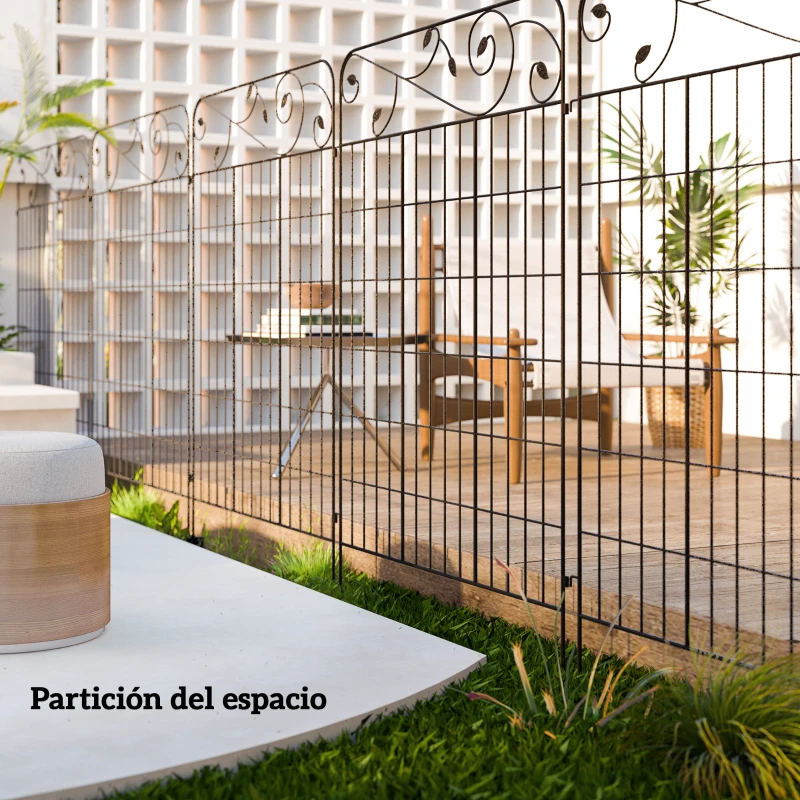 Outsunny Valla de Jardín Exterior de 4 Paneles 88x110 cm Vallas Decorativas con Ángulo Ajustable Negro