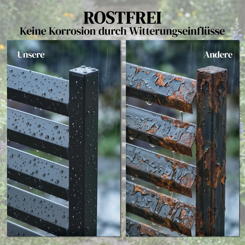 Outsunny Gartenzaun 2 Paneele 91 x 152 cm Metall Sichtschutzzaun mit Pfosten & Schutzkappen rostfreie Schwarz