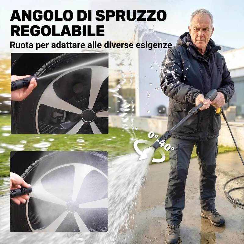 Outsunny Idropulitrice Elettrica 1600W Portatile con Ugello Regolabile e Ruote, Giallo