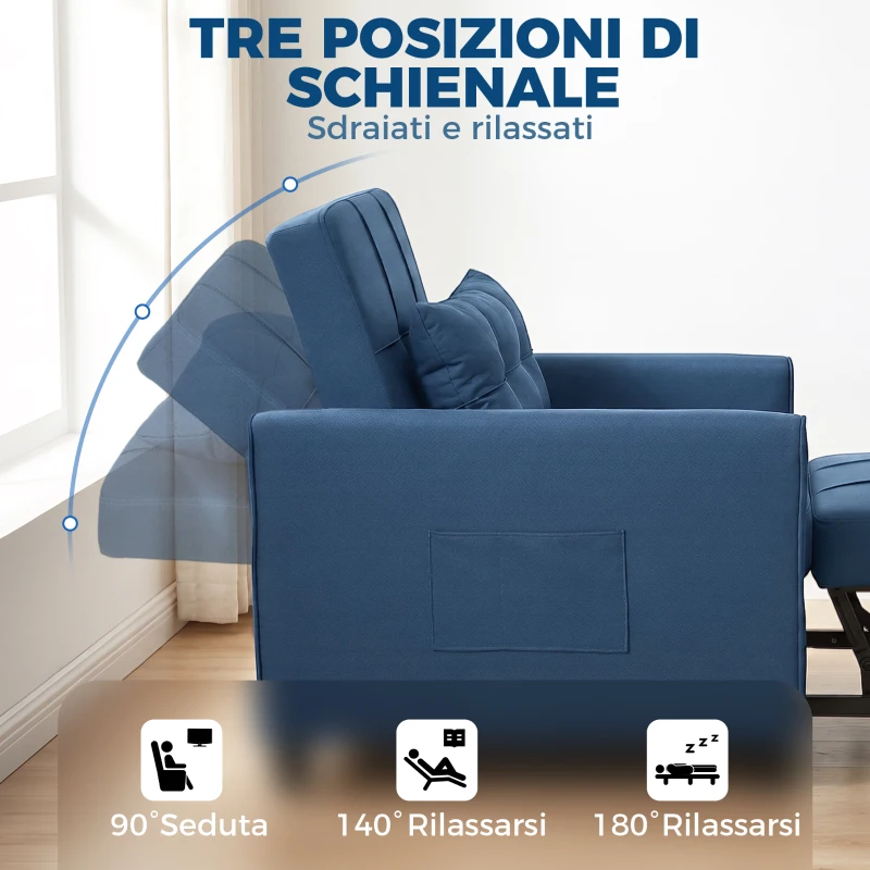 HOMCOM Poltrona Letto Pieghevole con Schienale Regolabile e Cuscino, Blu