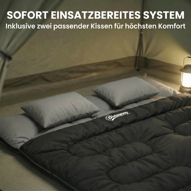 Outsunny Schlafsack Doppelschlafsack für 2 Personen mit 2 Kissen 2 Jahreszeiten für Outdoor, Camping, Trekking, Reisen Schwarz
