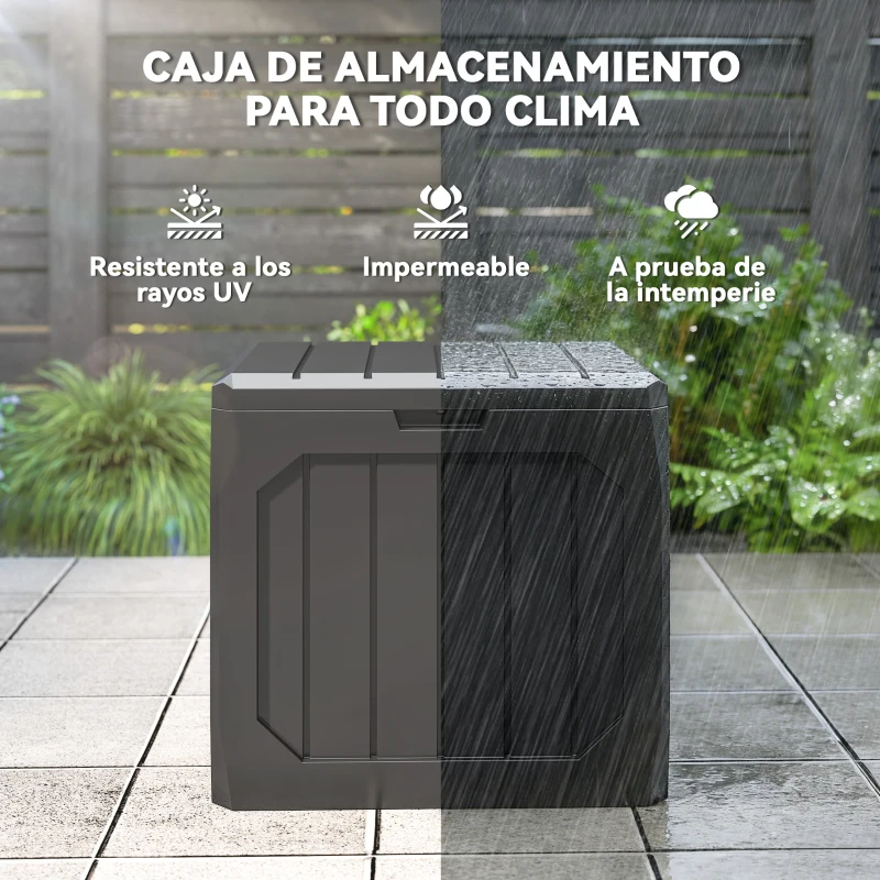 Outsunny Baúl de Almacenaje Exterior de Plástico Capacidad 121L con 2 Asas y Tapa Bloqueable Impermeable 56x45x53 cm Negro
