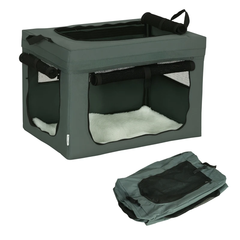 PawHut Trasportino per Cani Mini e Gatti con Cuscino, Sacca di Trasporto e Porte a Rete, 60x42x42 cm, Grigio