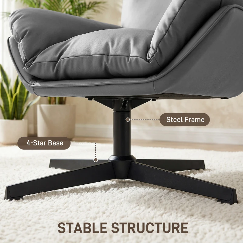 HOMCOM Accent Chair with 360 Swivel Armchair for Living Room with Padded Cushion Dark Grey